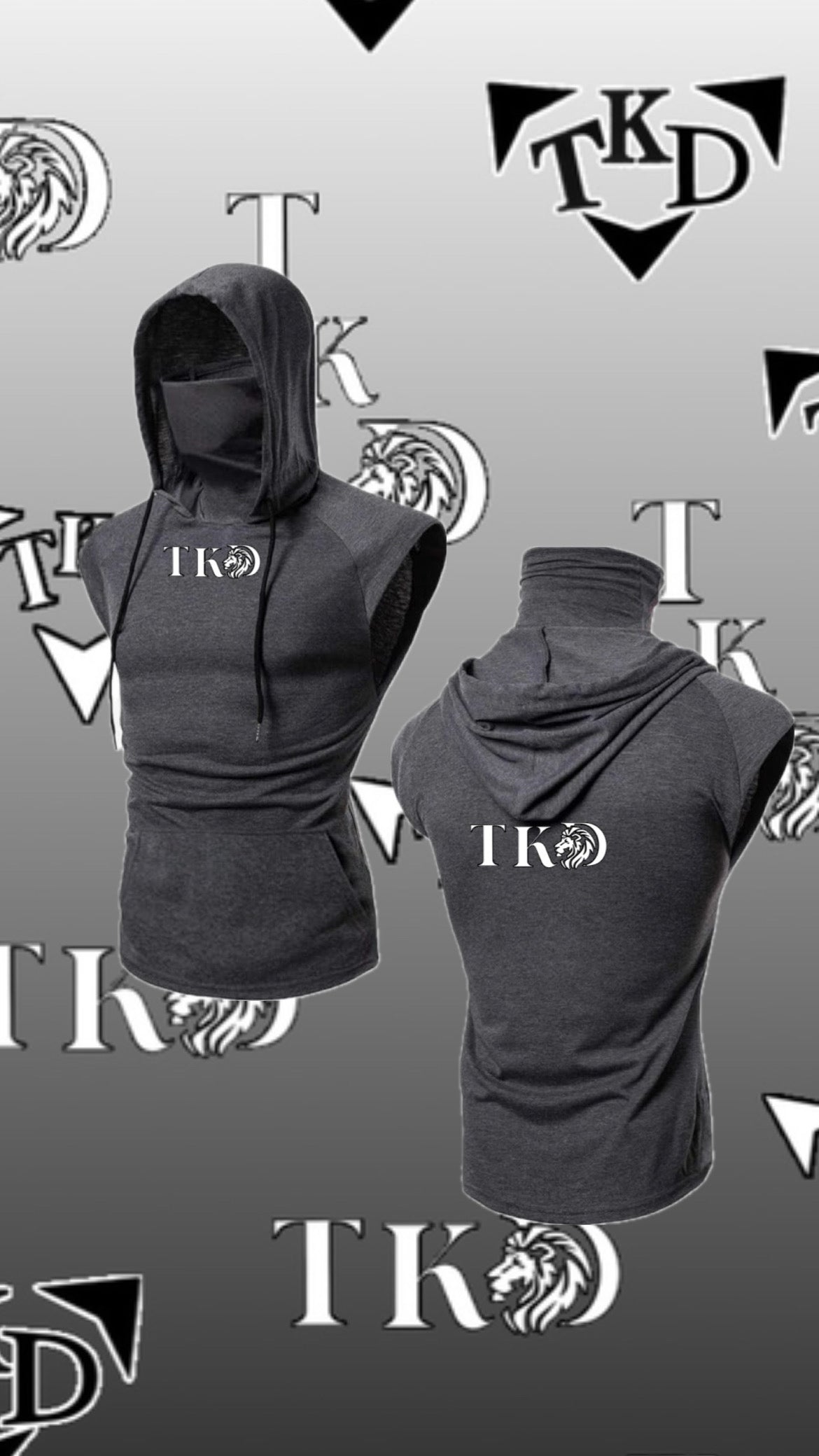 Men No Sleeves T-Shirt Hoodie With Mask