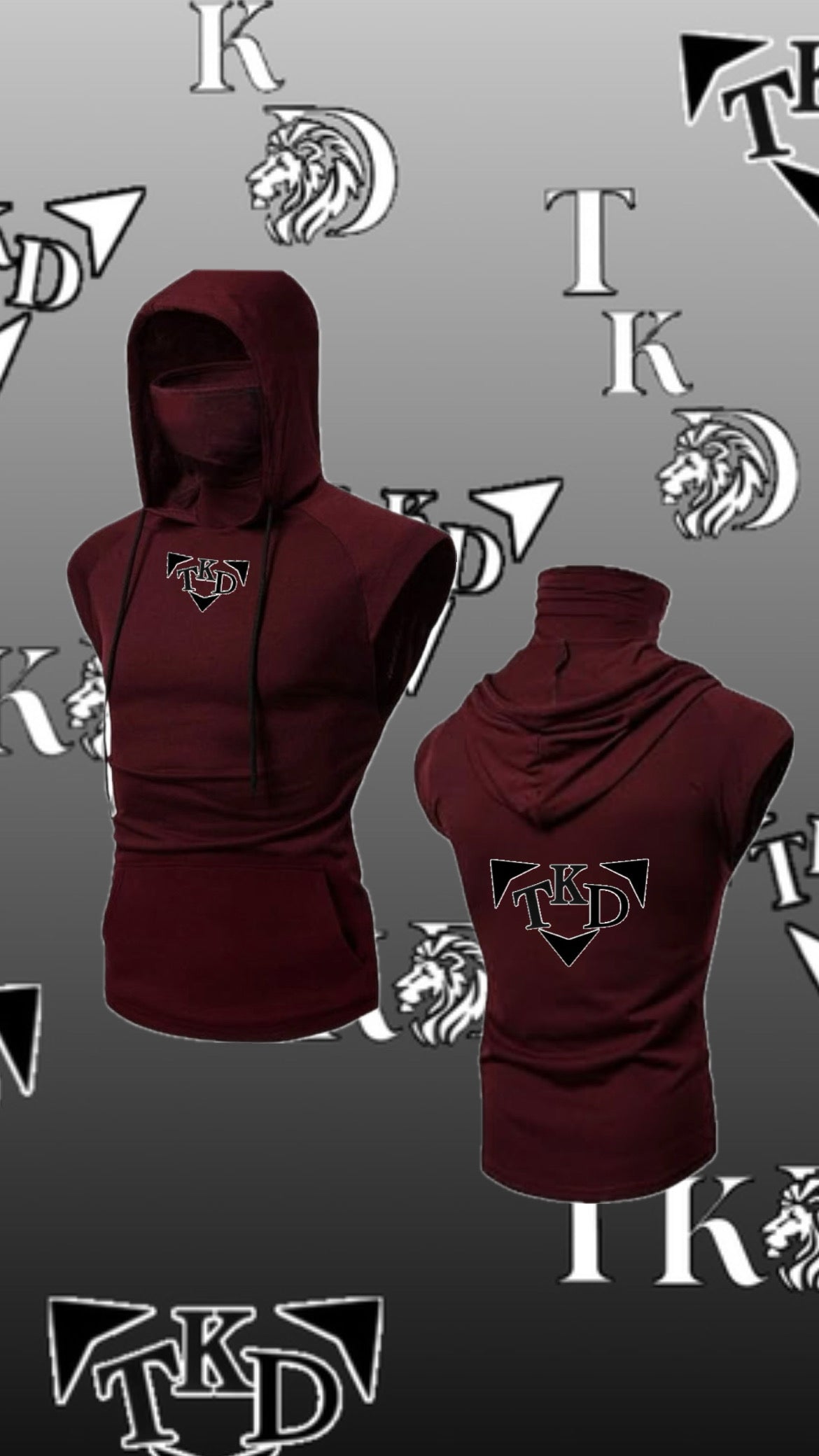 Men No Sleeves T-Shirt Hoodie With Mask