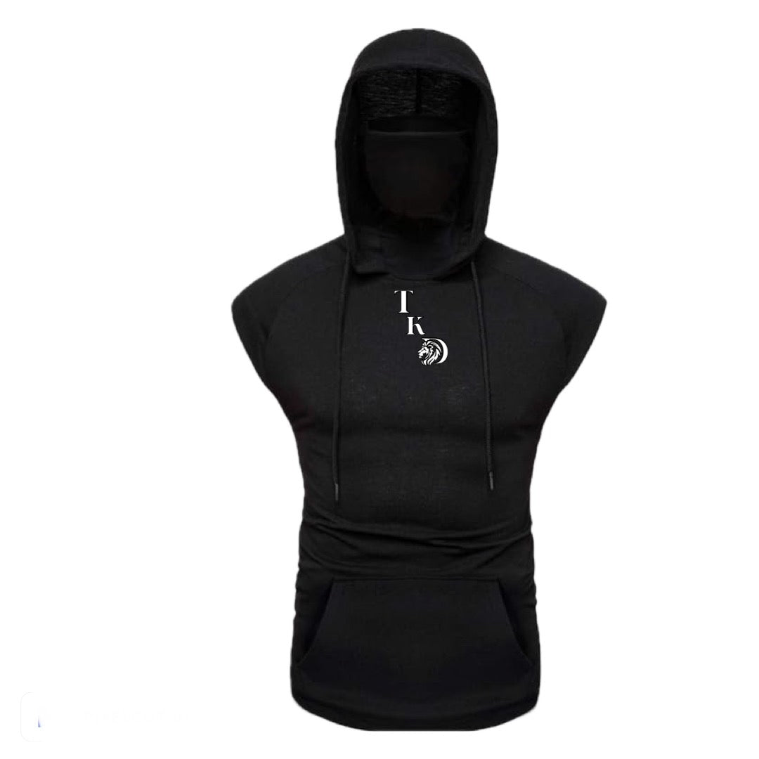 Men No Sleeves T-Shirt Hoodie With Mask With