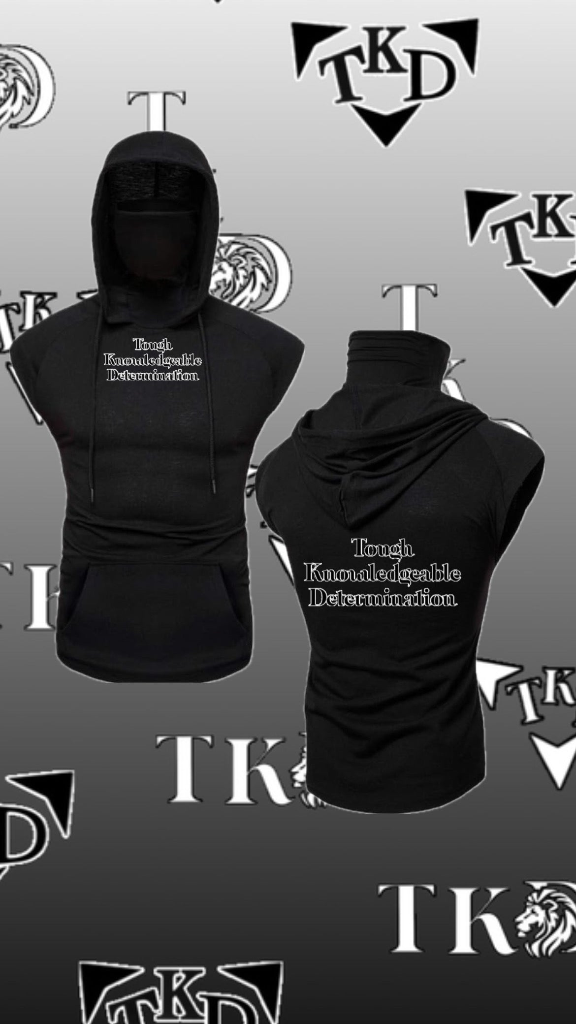 Men No Sleeves T-Shirt Hoodie With Mask