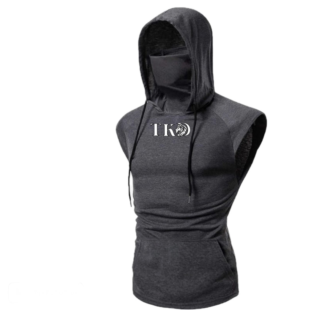 Men No Sleeves T-Shirt Hoodie With Mask