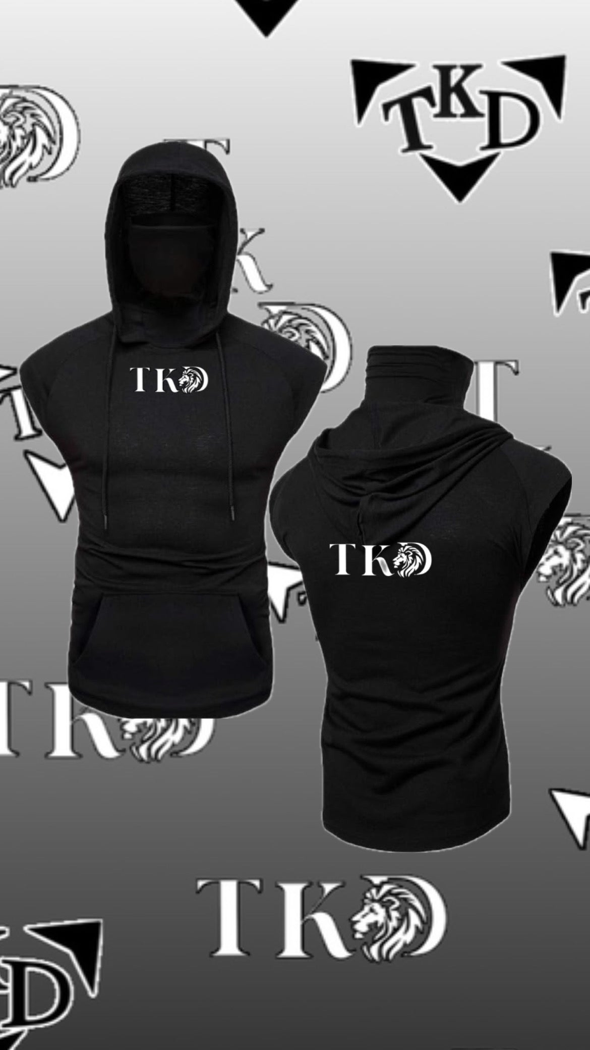 Men No Sleeves T-Shirt Hoodie With Mask