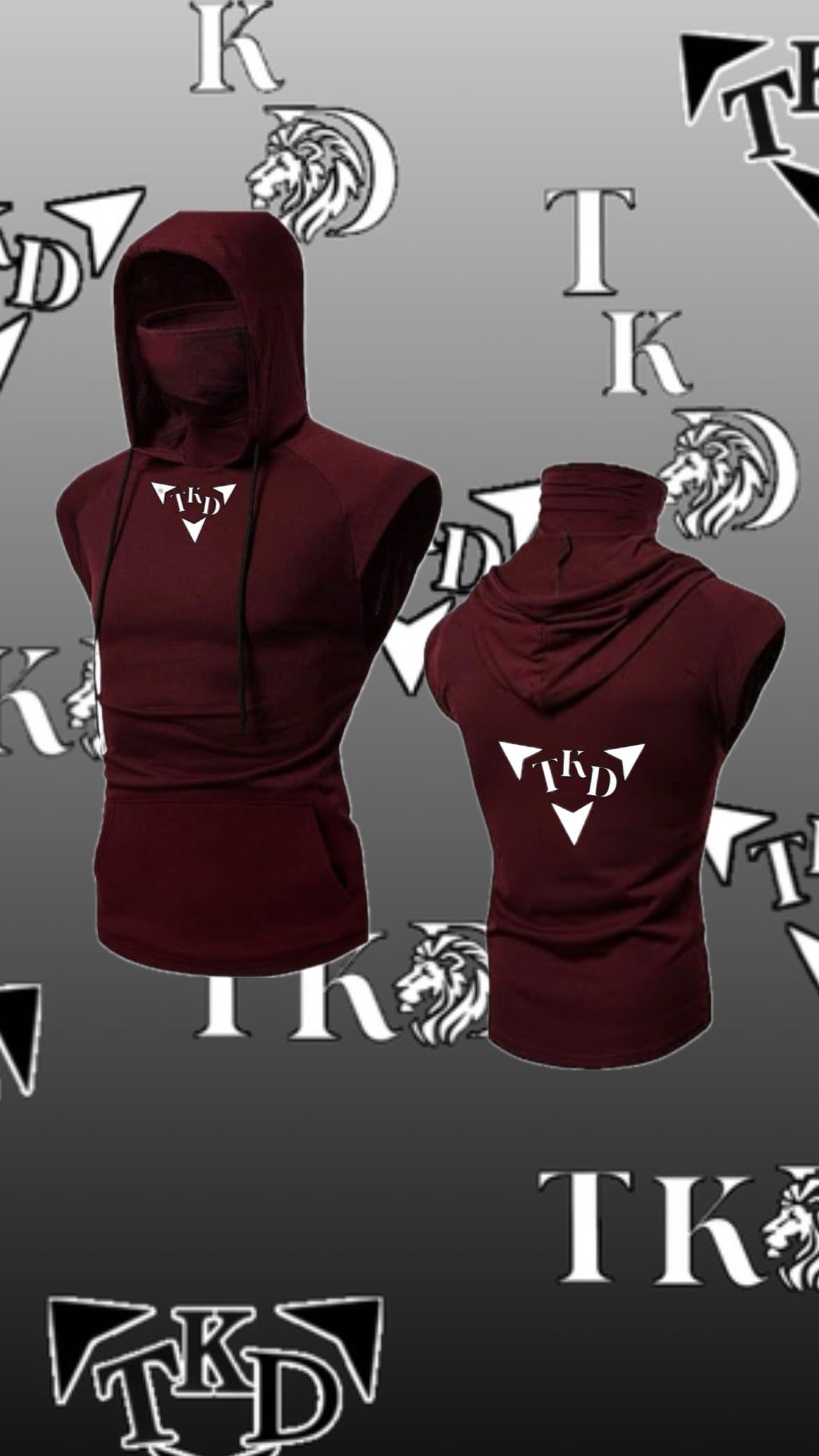 Men No Sleeves T-Shirt Hoodie With Mask