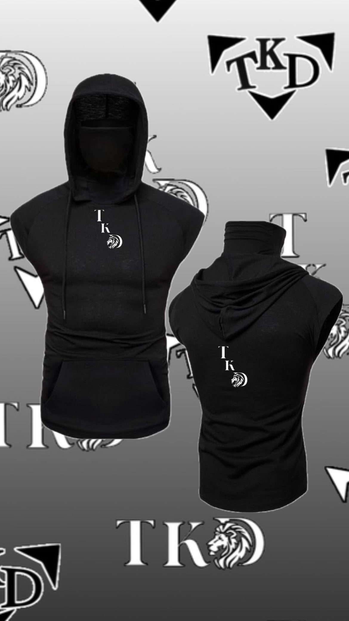 Men No Sleeves T-Shirt Hoodie With Mask With