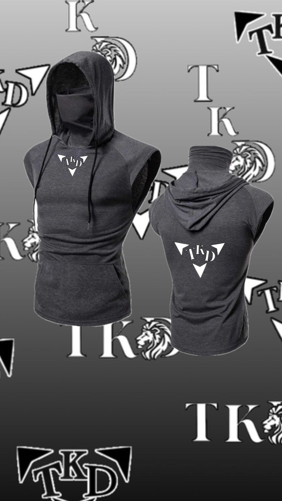 Men No Sleeves T-Shirt Hoodie With Mask