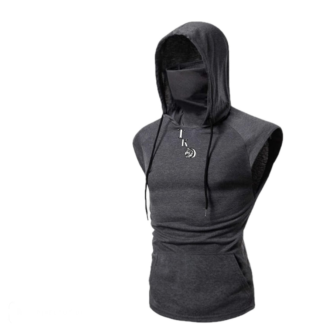 Men No Sleeves T-Shirt Hoodie With Mask With