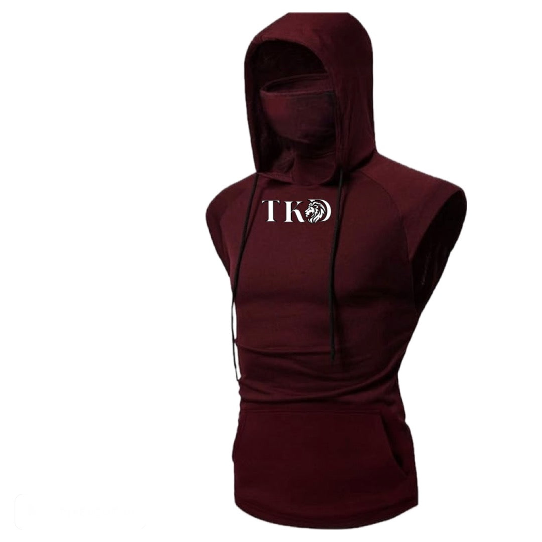 Men No Sleeves T-Shirt Hoodie With Mask