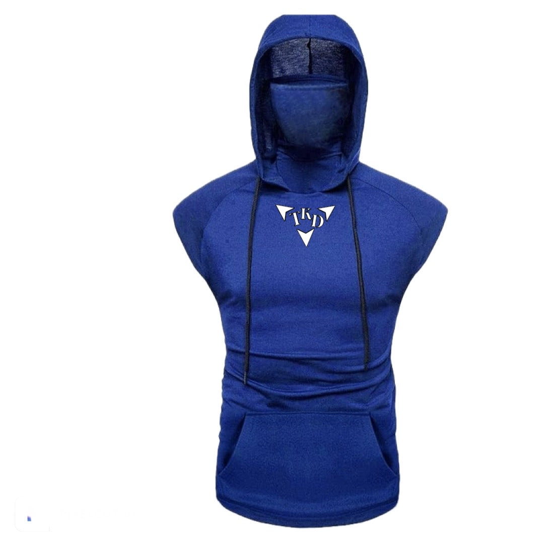 Men No Sleeves T-Shirt Hoodie With Mask