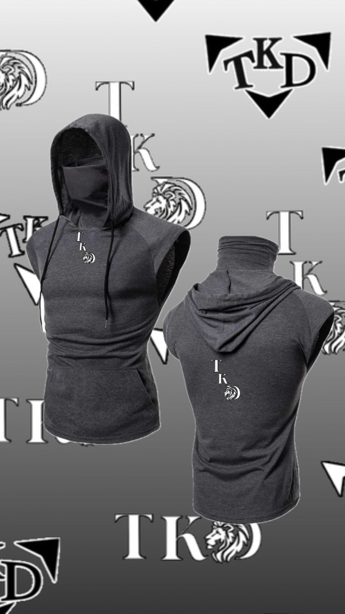 Men No Sleeves T-Shirt Hoodie With Mask With