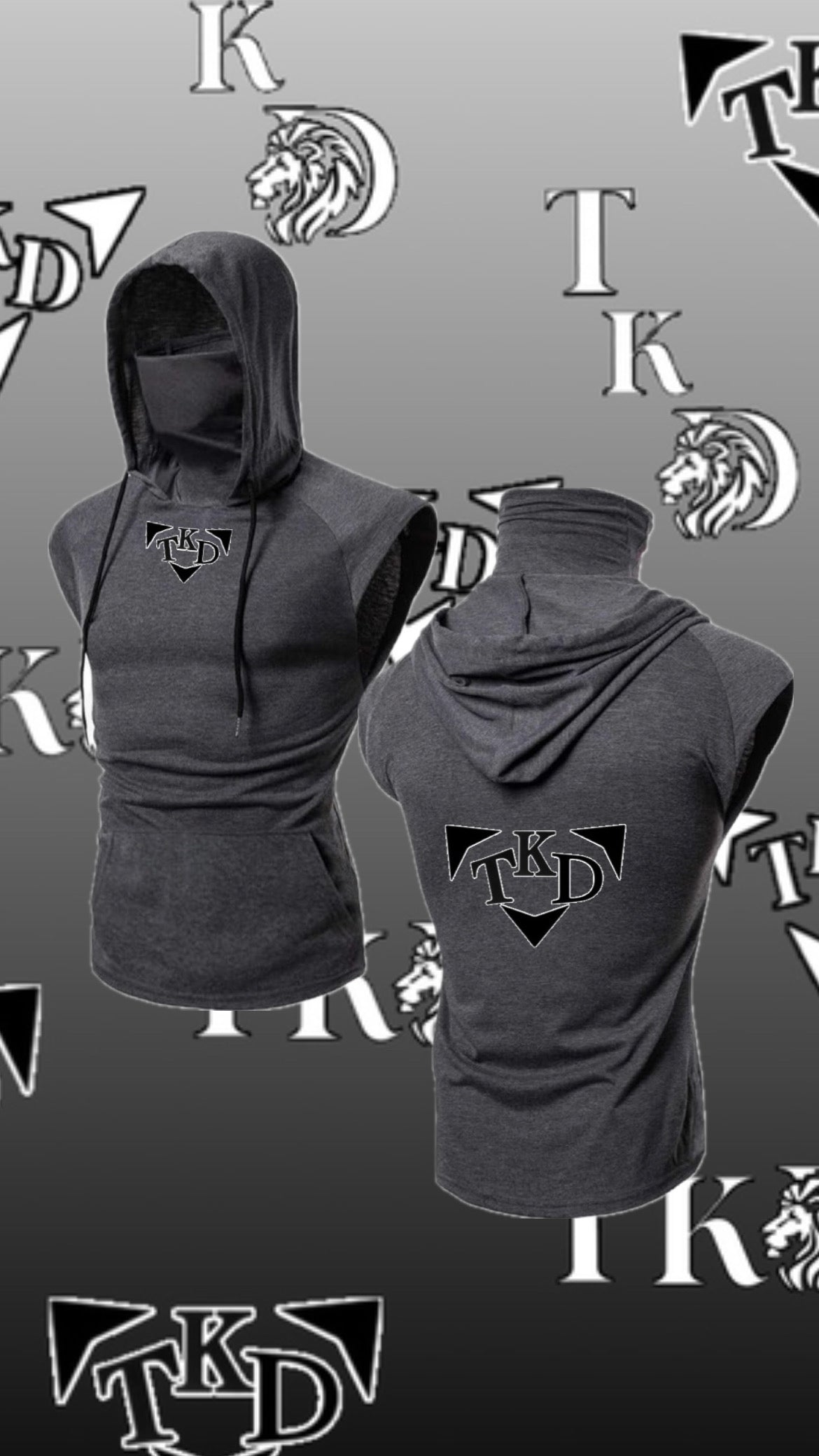 Men No Sleeves T-Shirt Hoodie With Mask