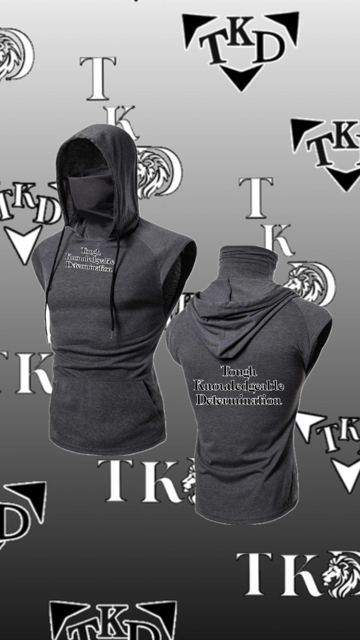 Men No Sleeves T-Shirt Hoodie With Mask