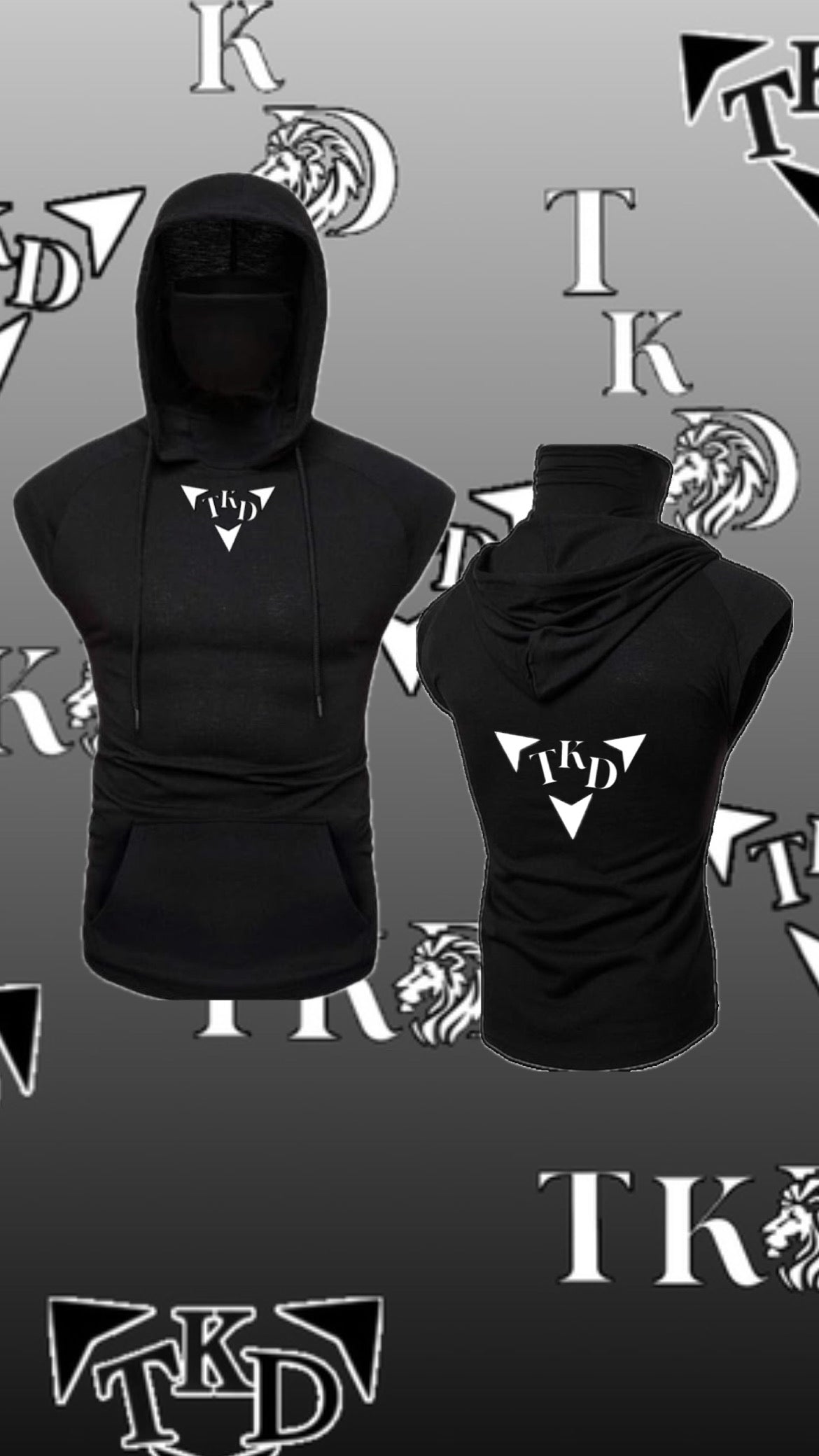 Men No Sleeves T-Shirt Hoodie With Mask